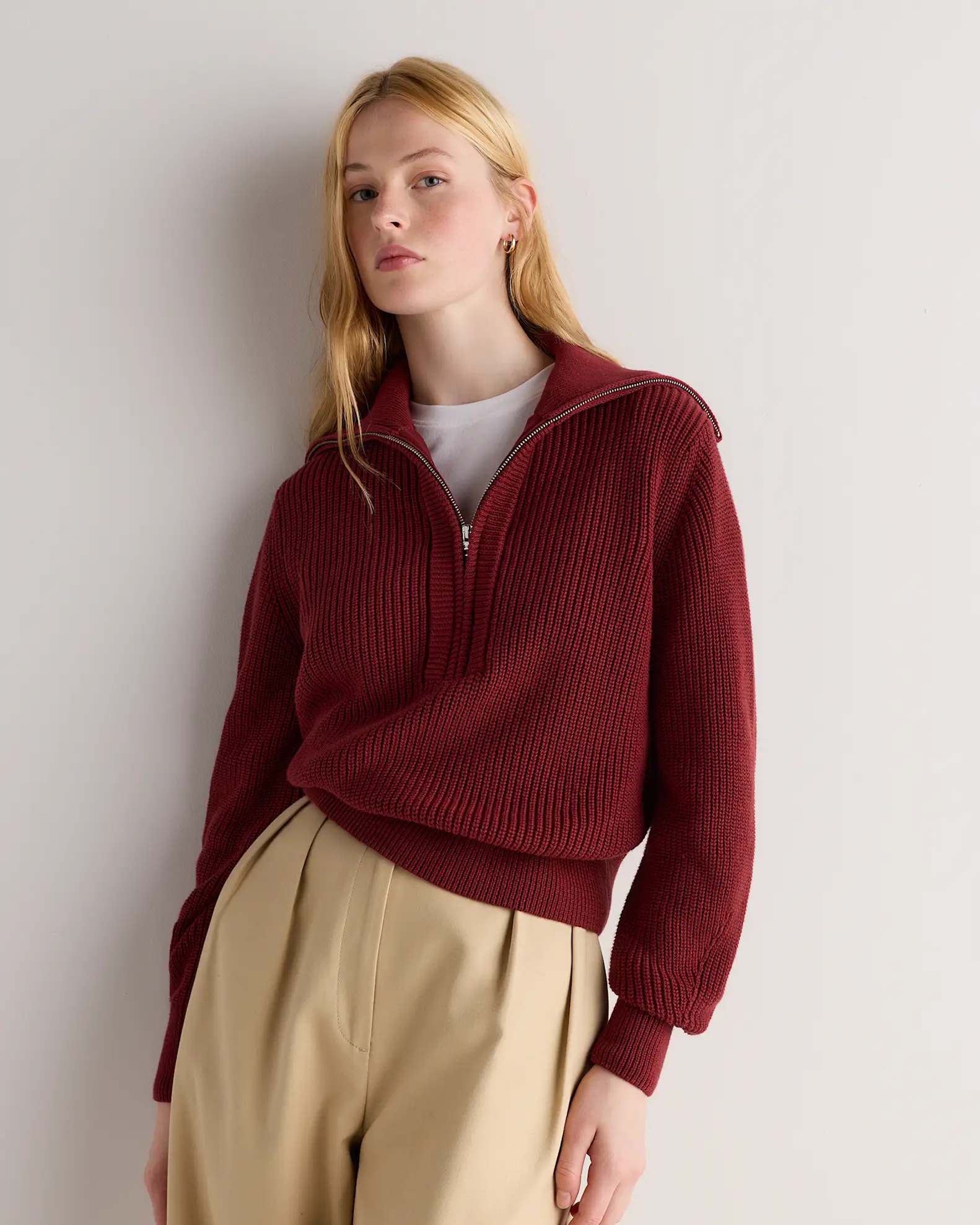 Organic Cotton Collared Quarter Zip Sweater