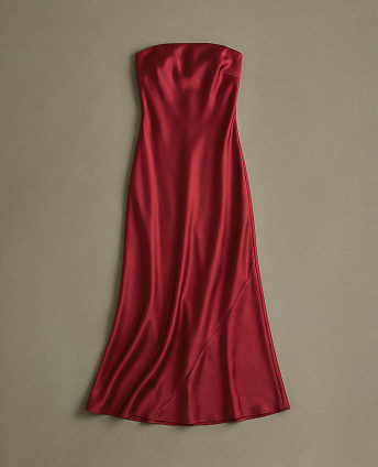 100% Washable Silk Strapless Midi Dress