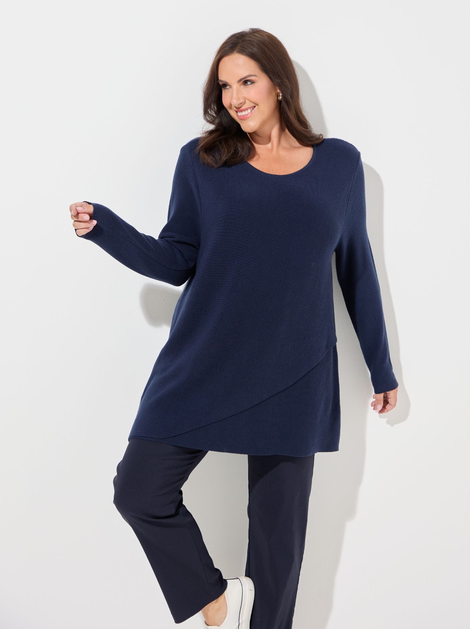 Maria Navy Cotton Blend Rib Knit Jumper