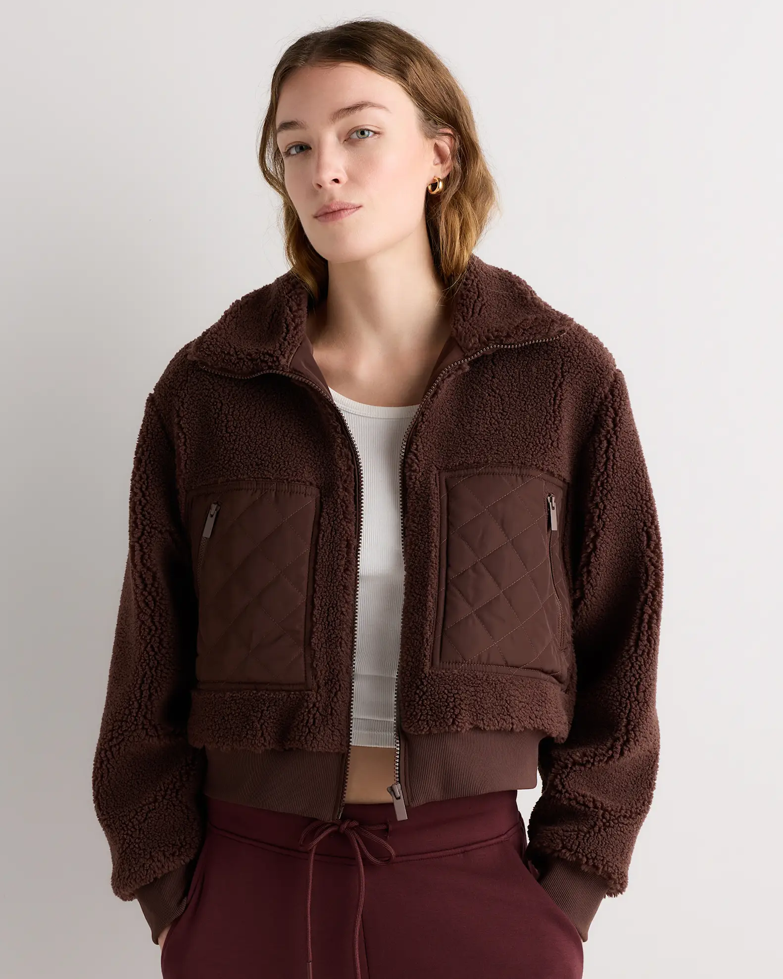 Sherpa Cropped Bomber Jacket
