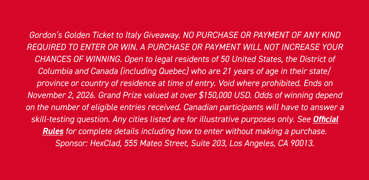 Gordon's Golden Ticket to Italy Giveaway rules