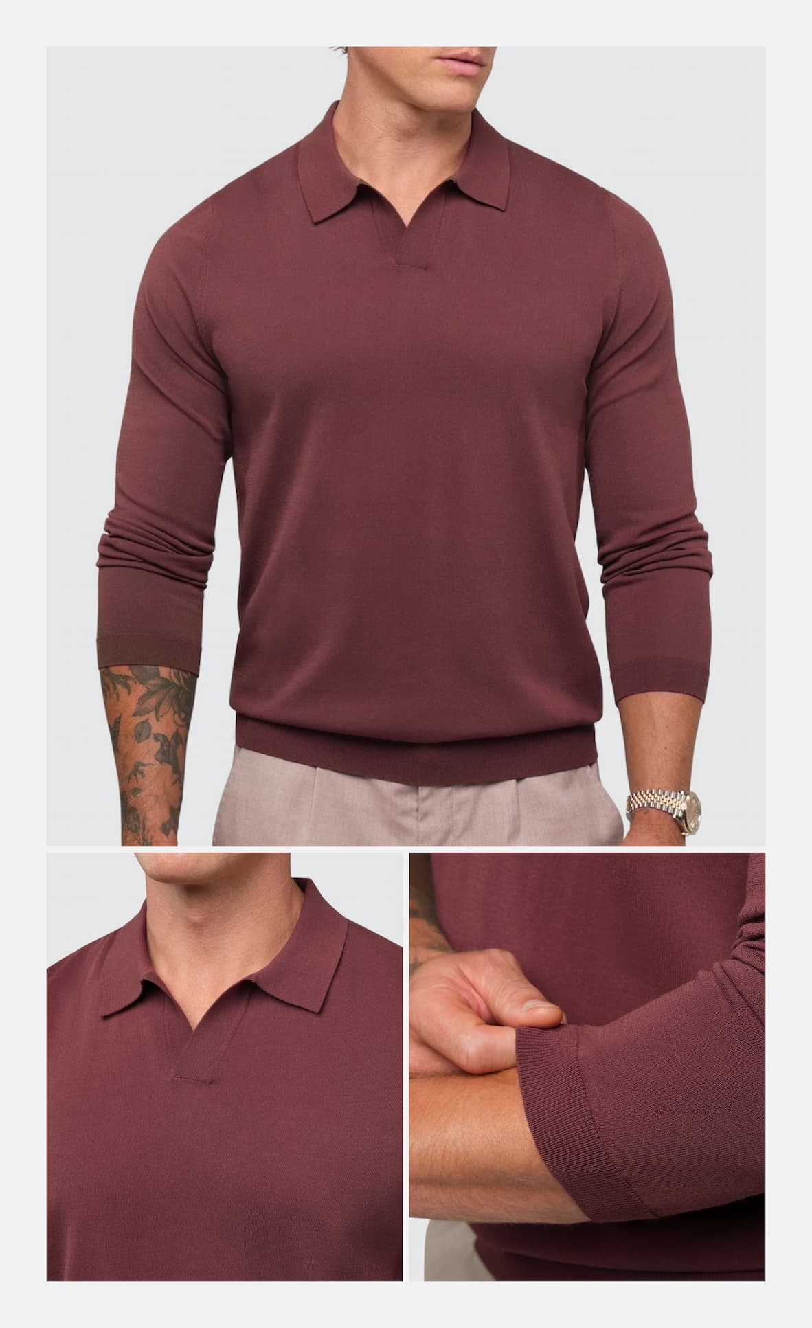 Riviera Knit Long Sleeve Polo in Merlot