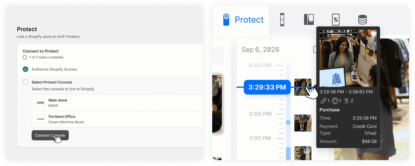 Connect UniFi Protect to your retail workflow through the native Shopify app.