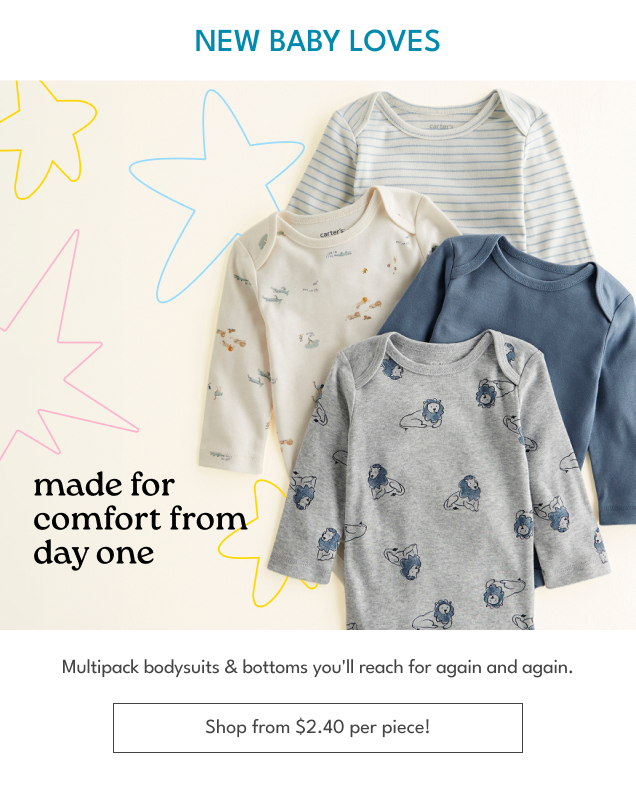 Made for comfort from day one | Multipack bodysuits & bottoms you'll reach for again and again | Shop Now