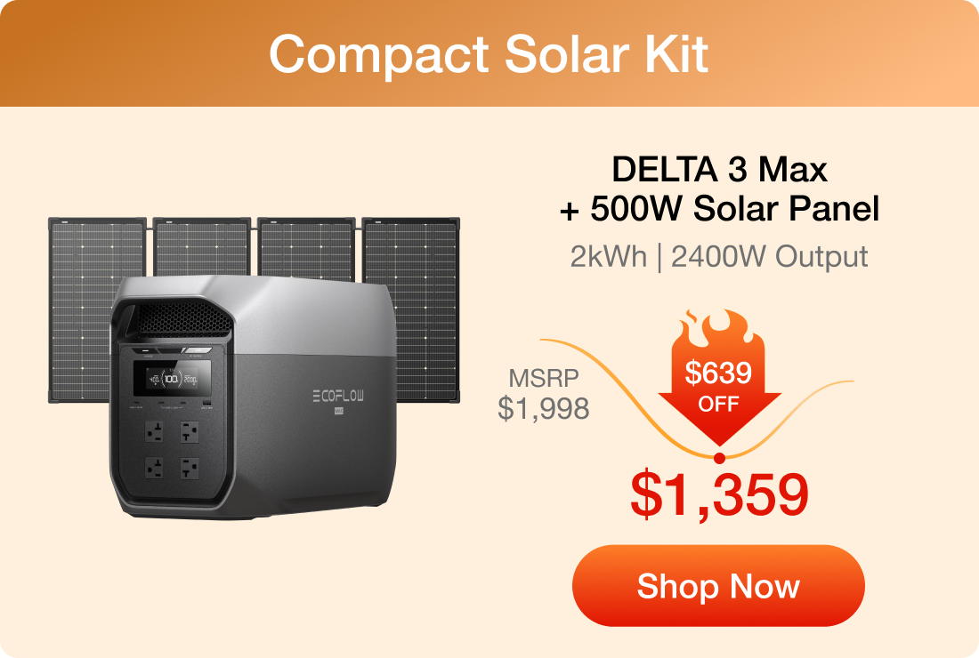 DELTA 3 Max + 500W Solar Panel 2kWh | 2400W Output
