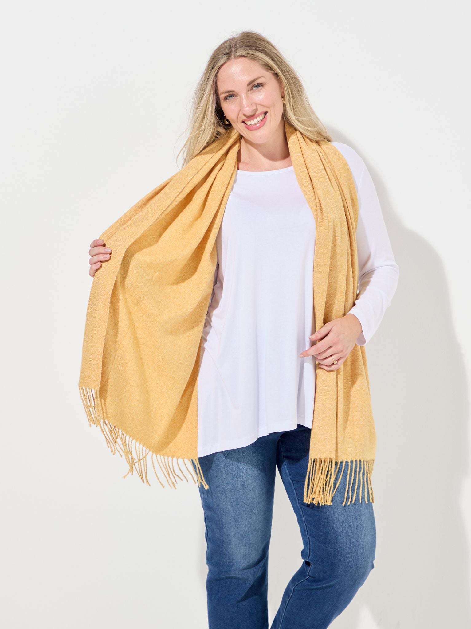 Image of Soft Pashmina Style Wrap Scarf - Mustard