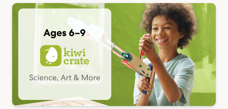 Kiwi Crate. Ages 6&ndash;9. Science, Art & More. A child explores a colorful hands-on science project.