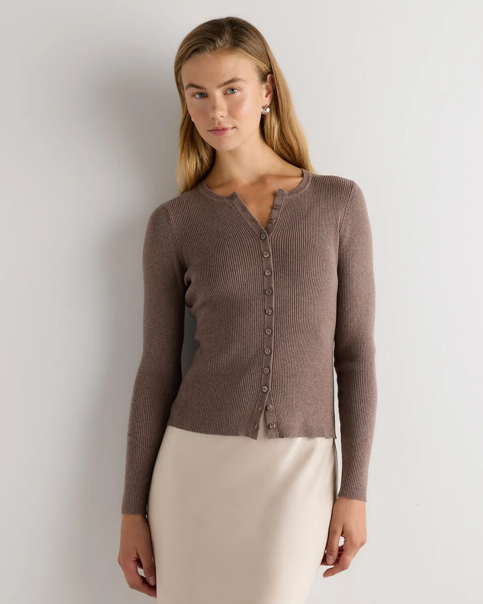 Cotton Cashmere Fitted Ribbed Cardigan