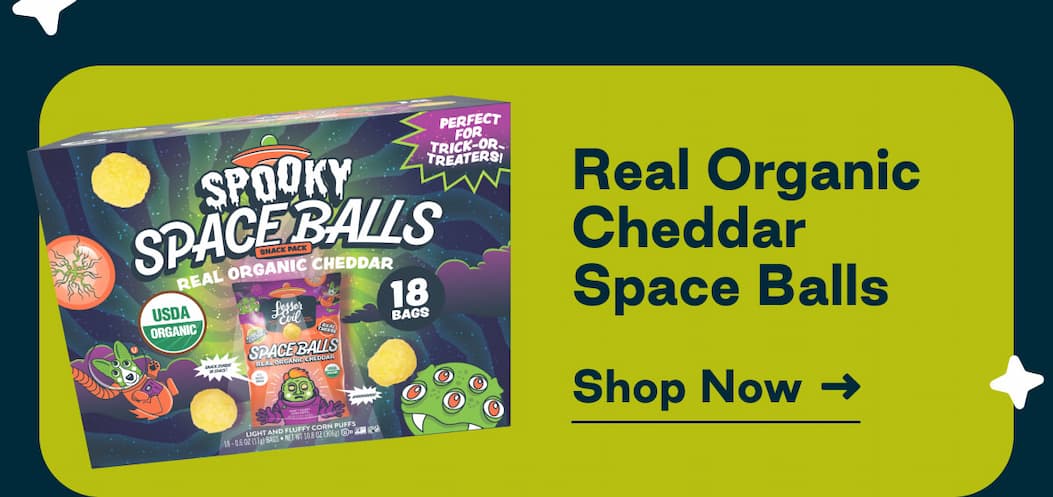 Real Organic Cheddar Space Balls. Shop Now 