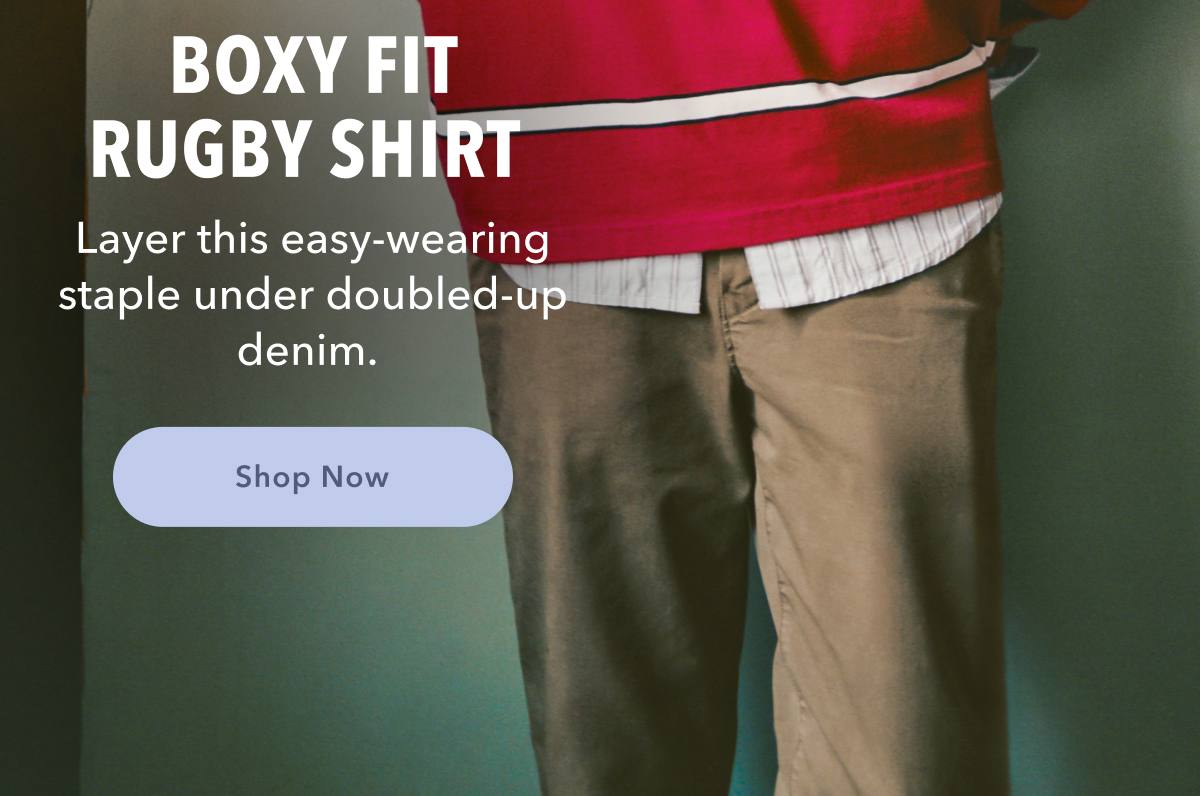 Boxy Fit Rugby Shirt | Layer this easy-wearing staple under doubled-up denim. | Shop Now