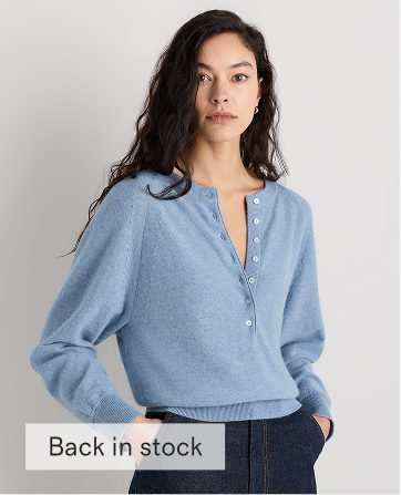 Mongolian Cashmere Dolman Sleeve Henley Sweater