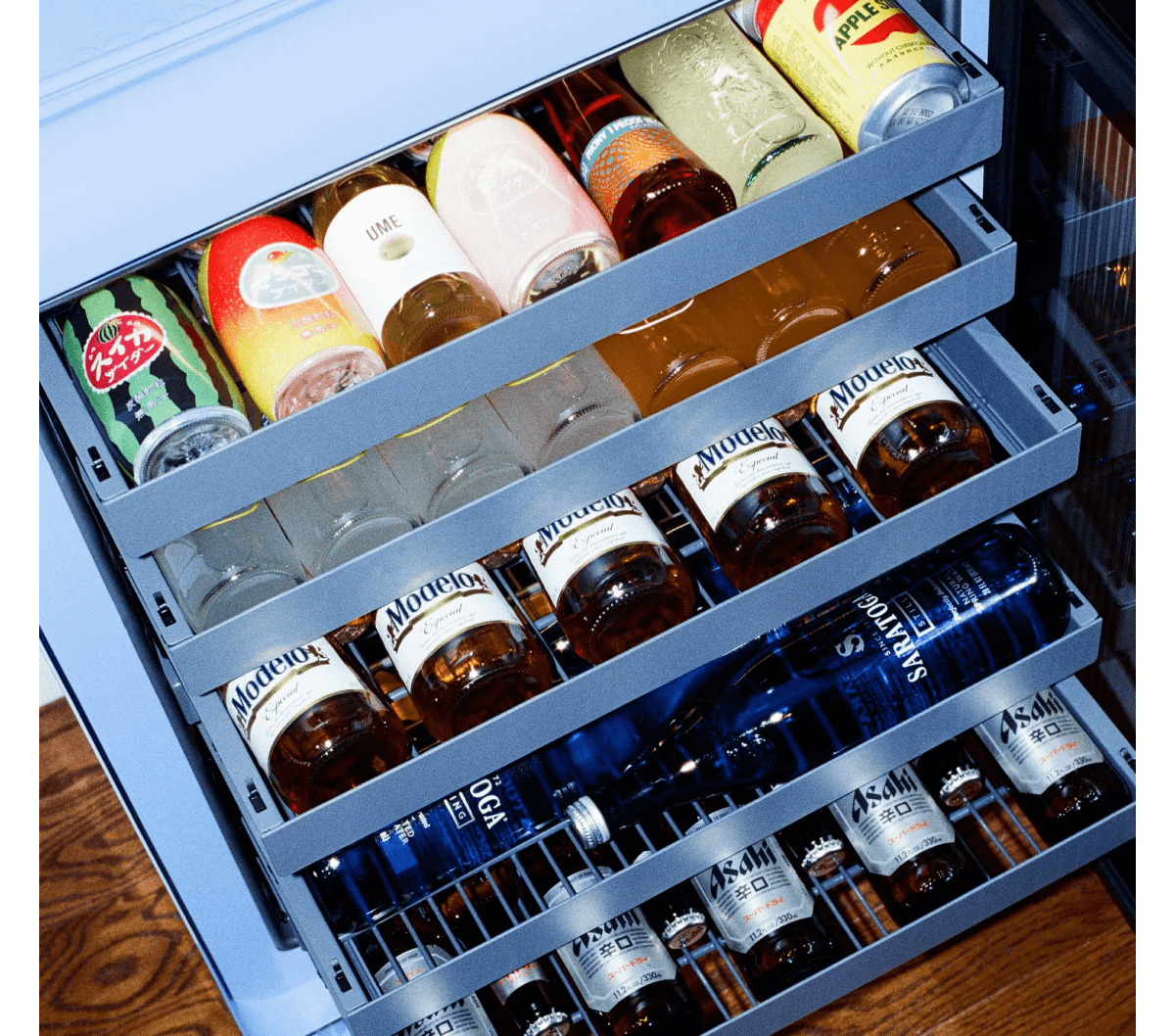 Rocco Fridge drawers filled with beer and other beverages