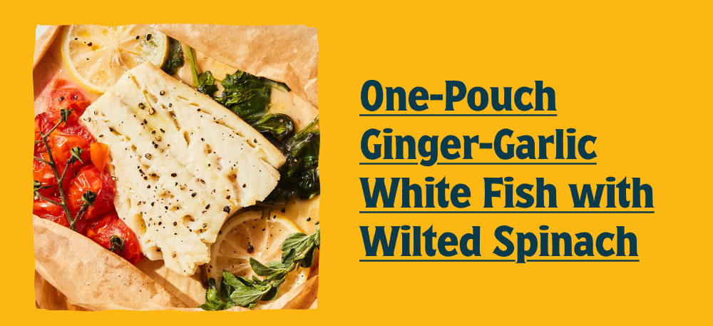 One-pouch ginger-garlic white dish with wilted spinach