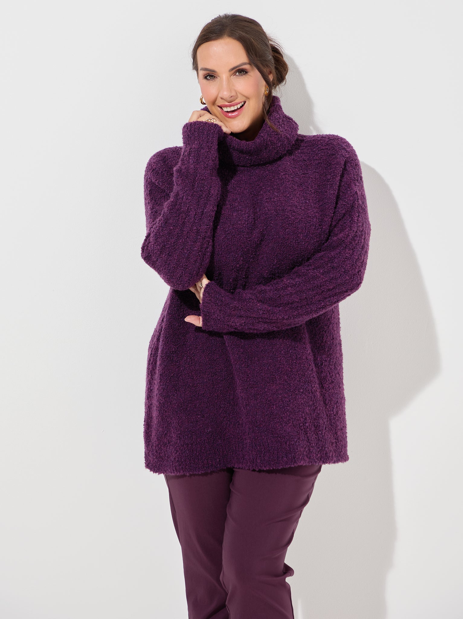 Image of Melissa Purple Boucle Knit Roll Neck Jumper - Purple