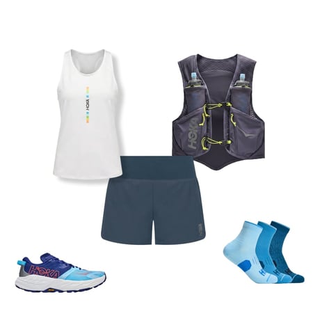Hoka Trail Run Vest 8L, Speedgoat 7, Quarter Run Sock 3-Pack, Glide Short MR 3.5'' Brief, EveryRun Tank, 