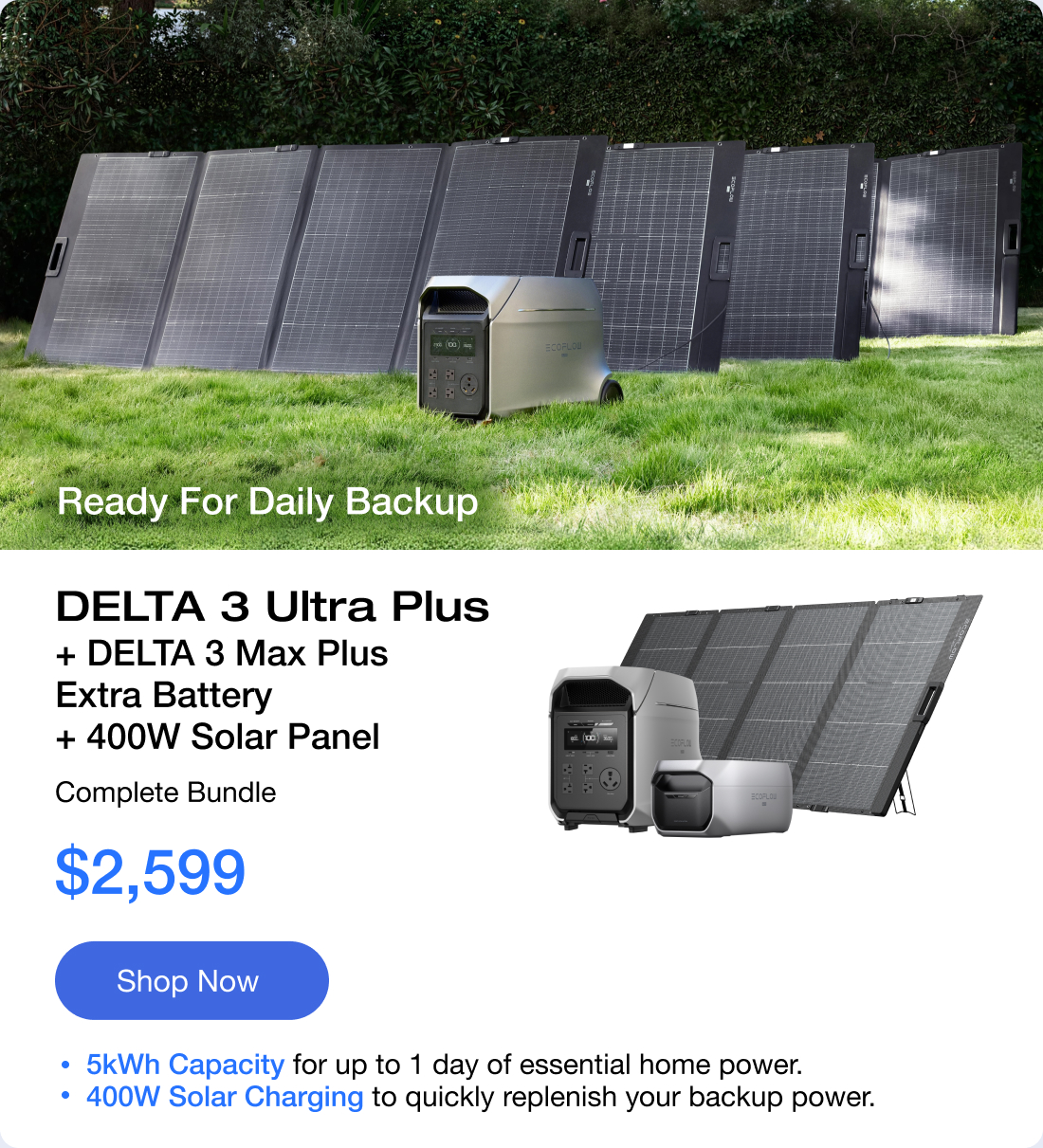 DELTA 3 Ultra Plus + DELTA 3 Max Plus Extra Battery + 400W Solar Panel