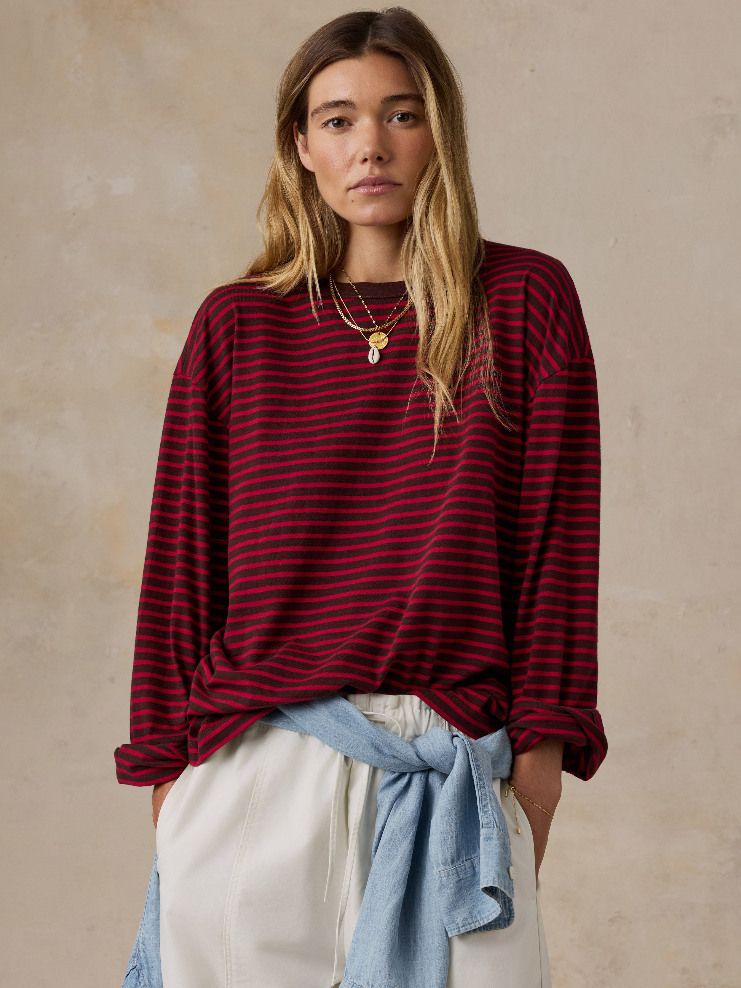 Image of Sunwashed Long-Sleeve Retro Tee - Wildberry Stripe
