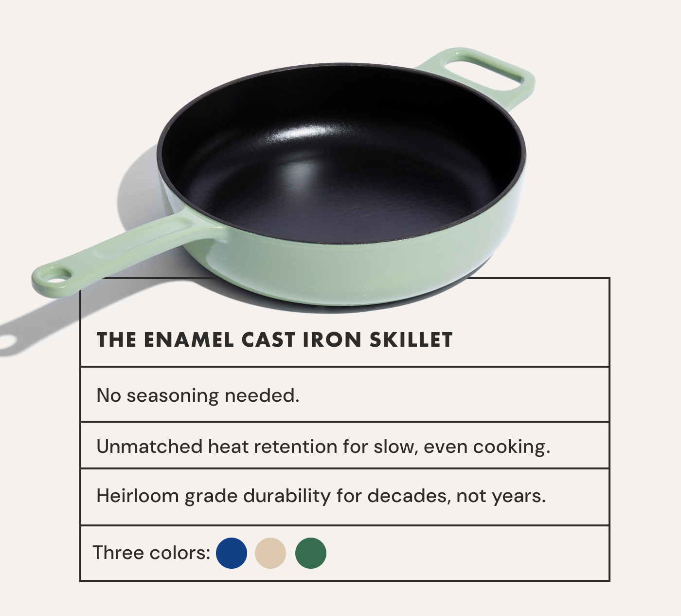 THE ENAMEL CAST IRON SKILLET | No seasoning needed | Unmatched heat retention for slow, even cooking | Heirloom grade durability for decades, not years | 100% Nontoxic