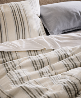 Shop Organic Cotton Linen Sage & Blue Raised Stripe Quilt