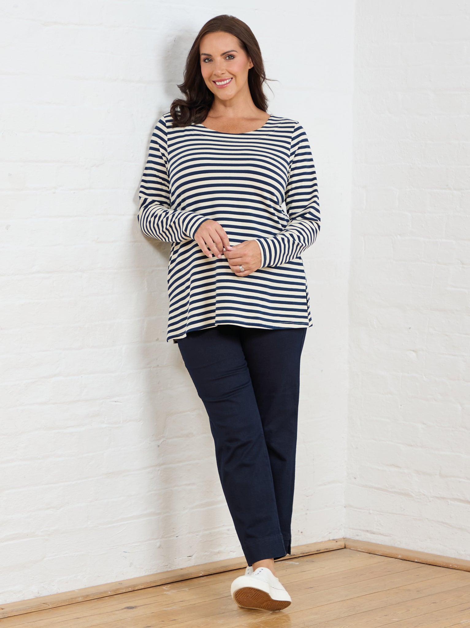 Alma Jersey Top Navy/Natural