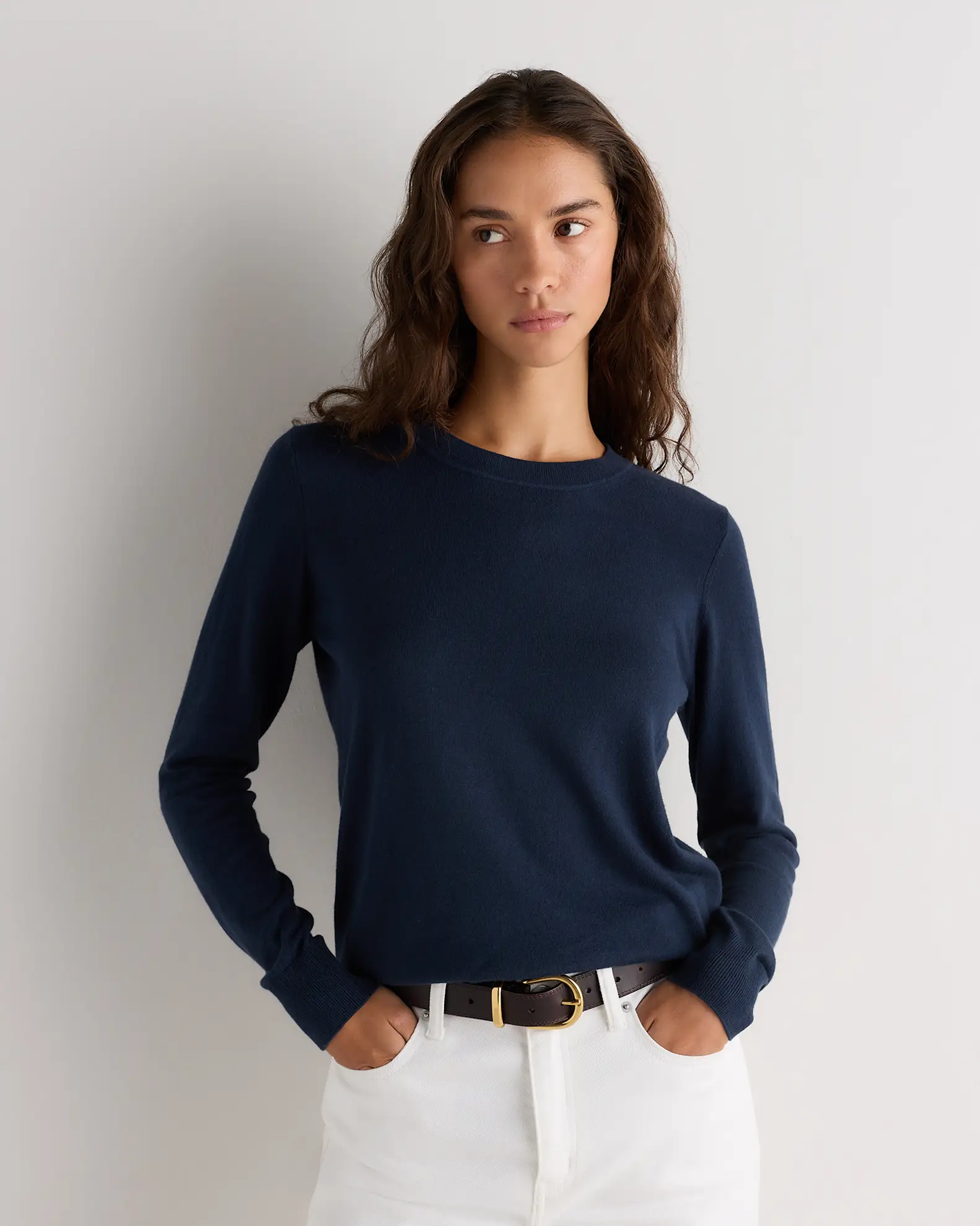 Lightweight Cotton Cashmere Crew Sweater 