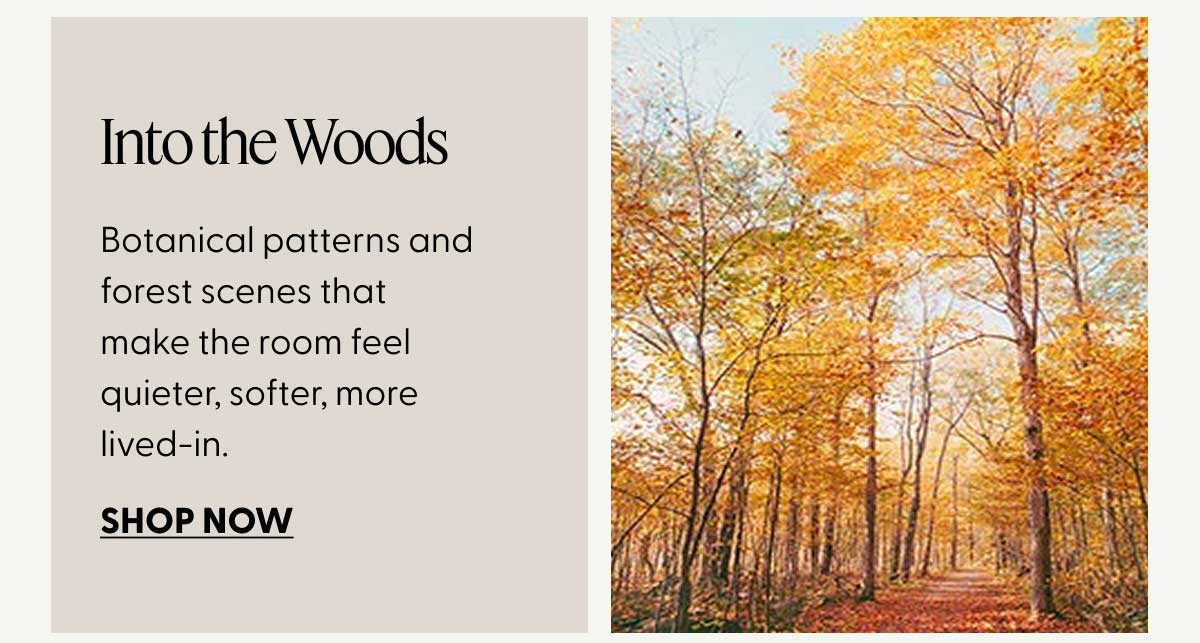 Into the Woods | Botanical patterns and forest scenes that make the room feel quieter, softer, more lived-in.&nbsp;| SHOP NOW