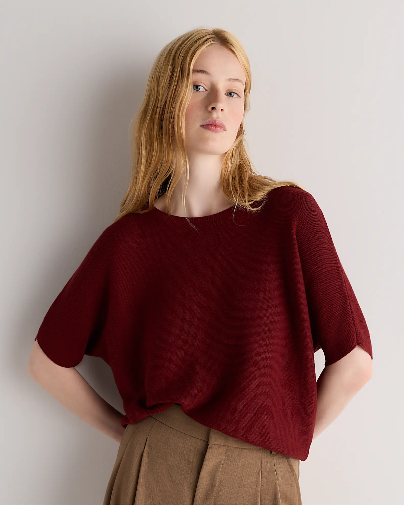 Lightweight Cotton Cashmere Link-Stitch Dolman Sweater 