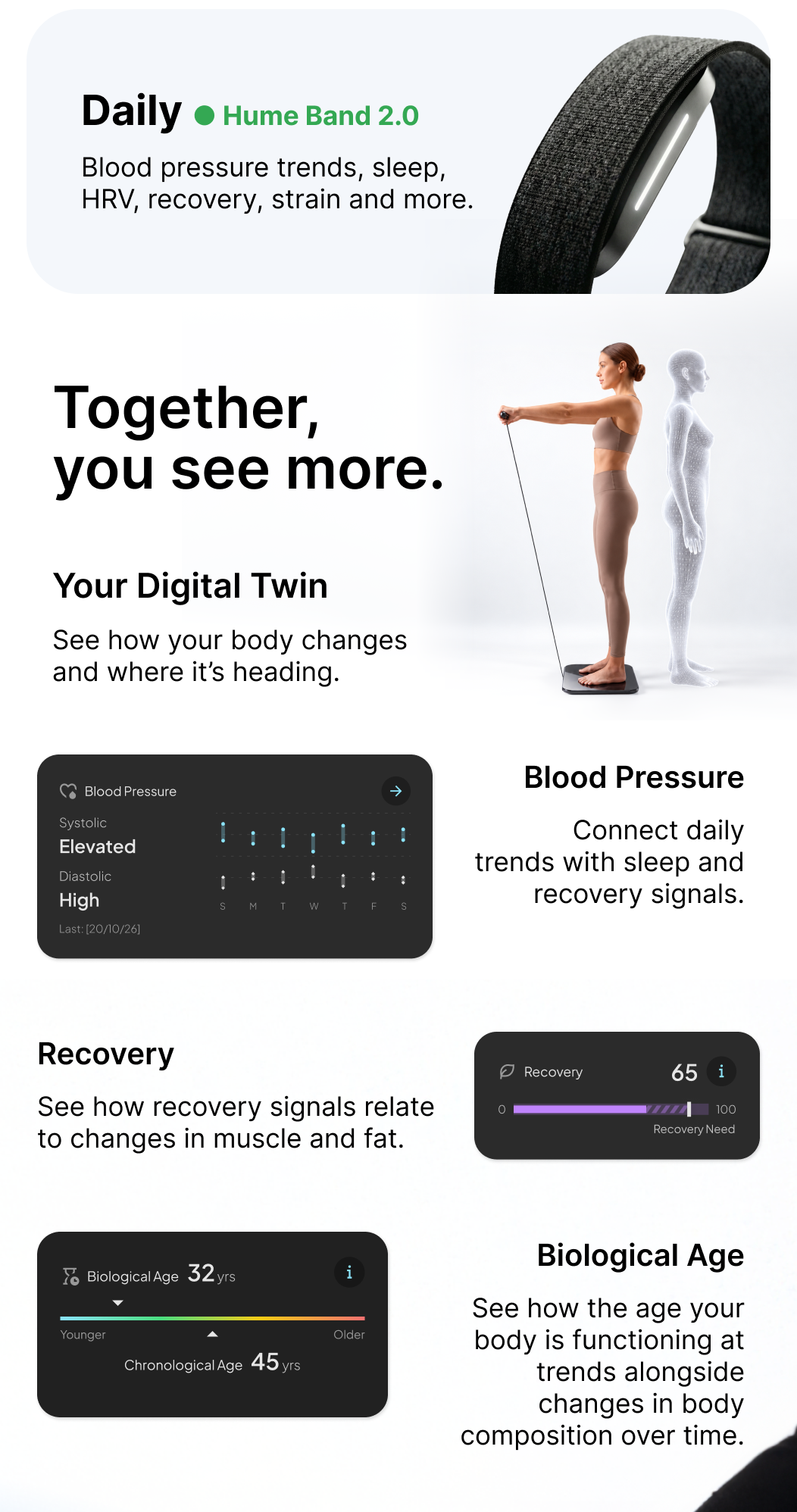 Together, you see more: how your body is changing, and how sleep and recovery fit into the picture.
