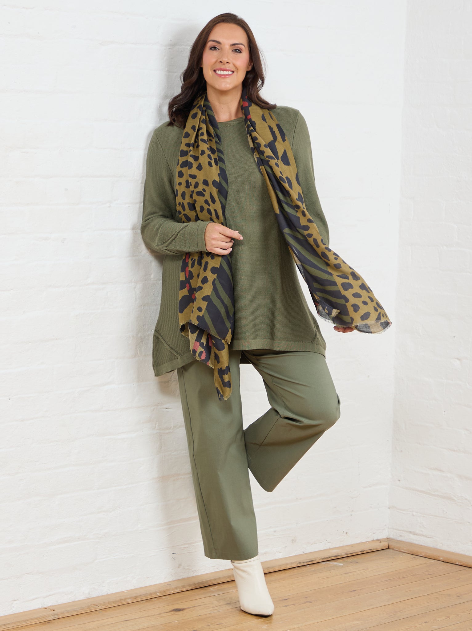 Margaret Cotton Blend Rib Knit Jumper Khaki