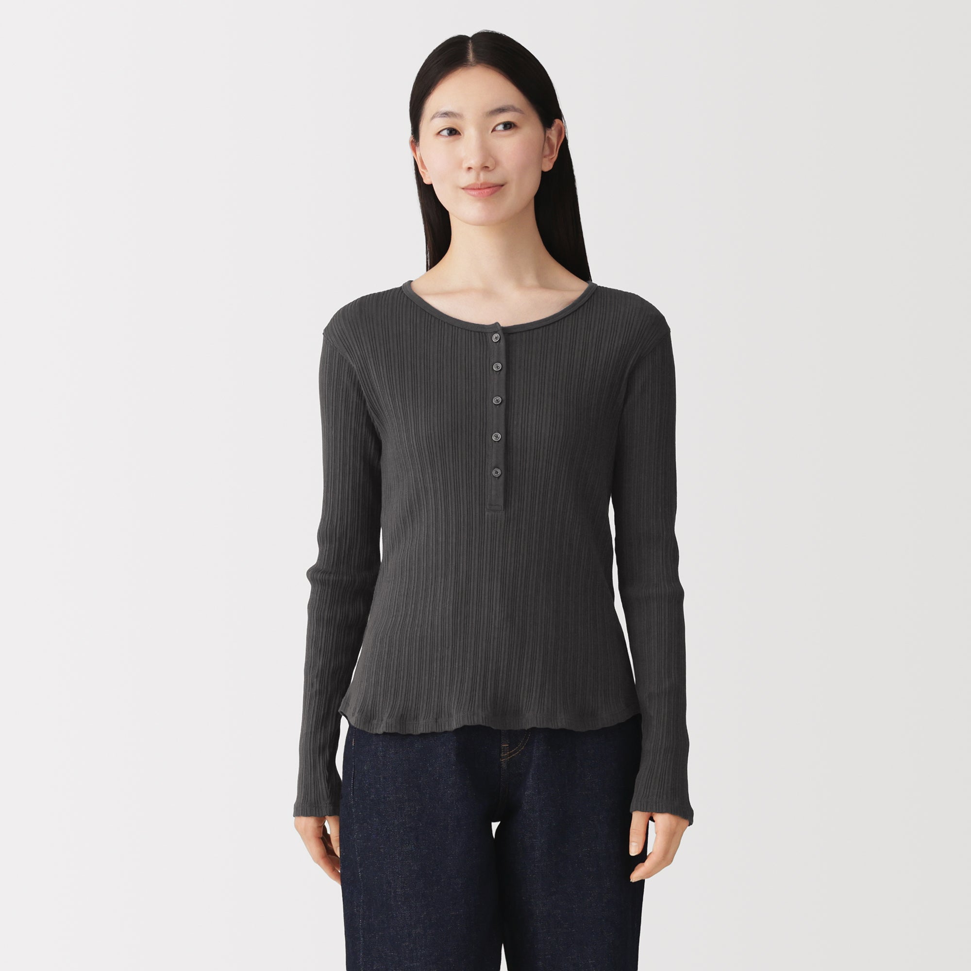 Image of Patterned Cotton Henley T-Shirt
