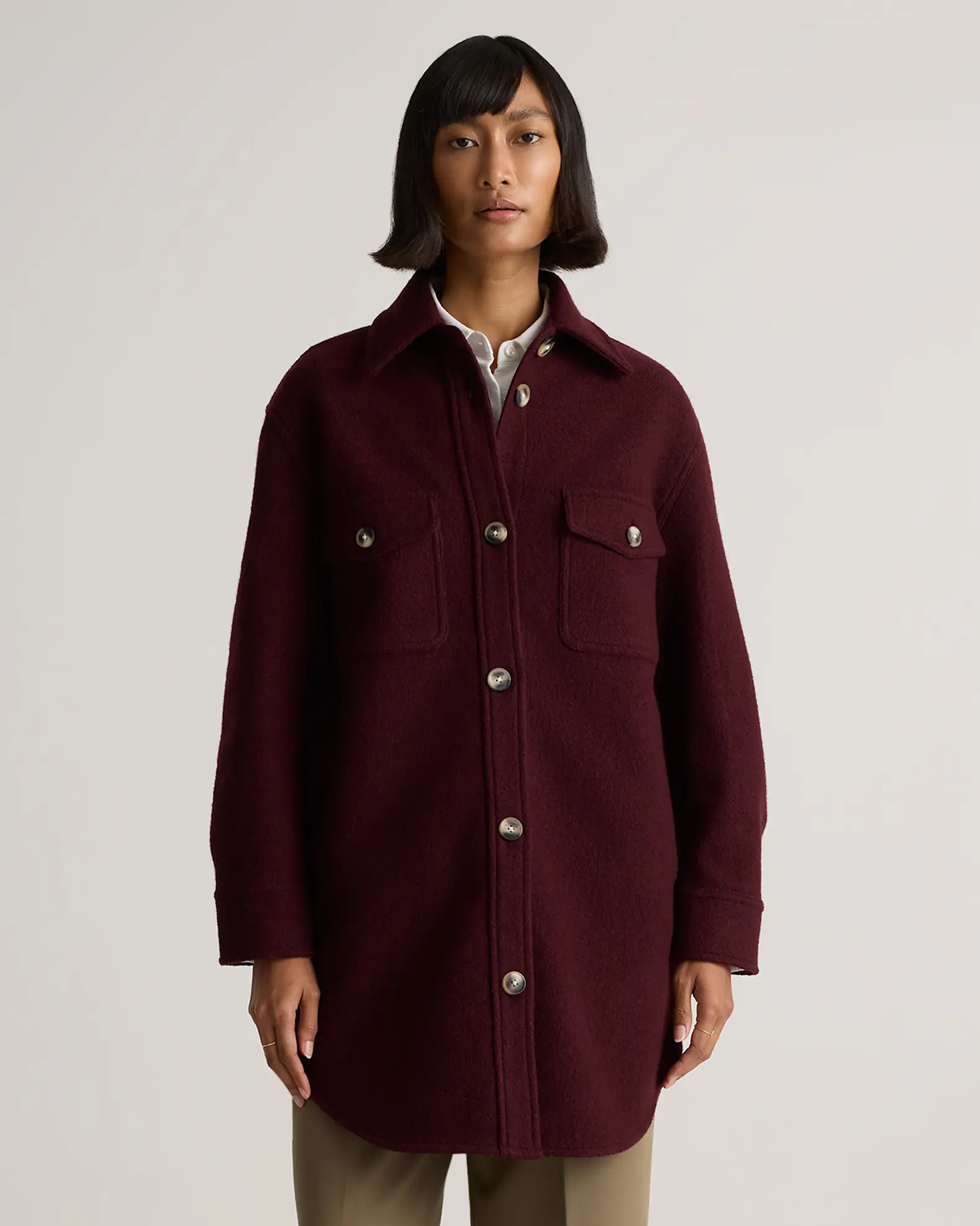 100% Merino Wool Long Shirt Jacket