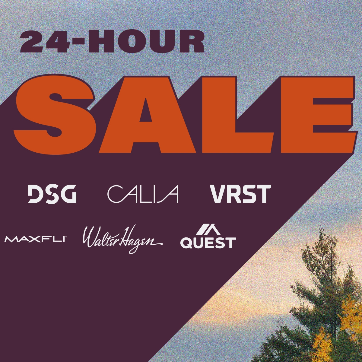 24-hour sale. DSG, CALIA, VRST, Maxfli, Walter Hagen, Quest.