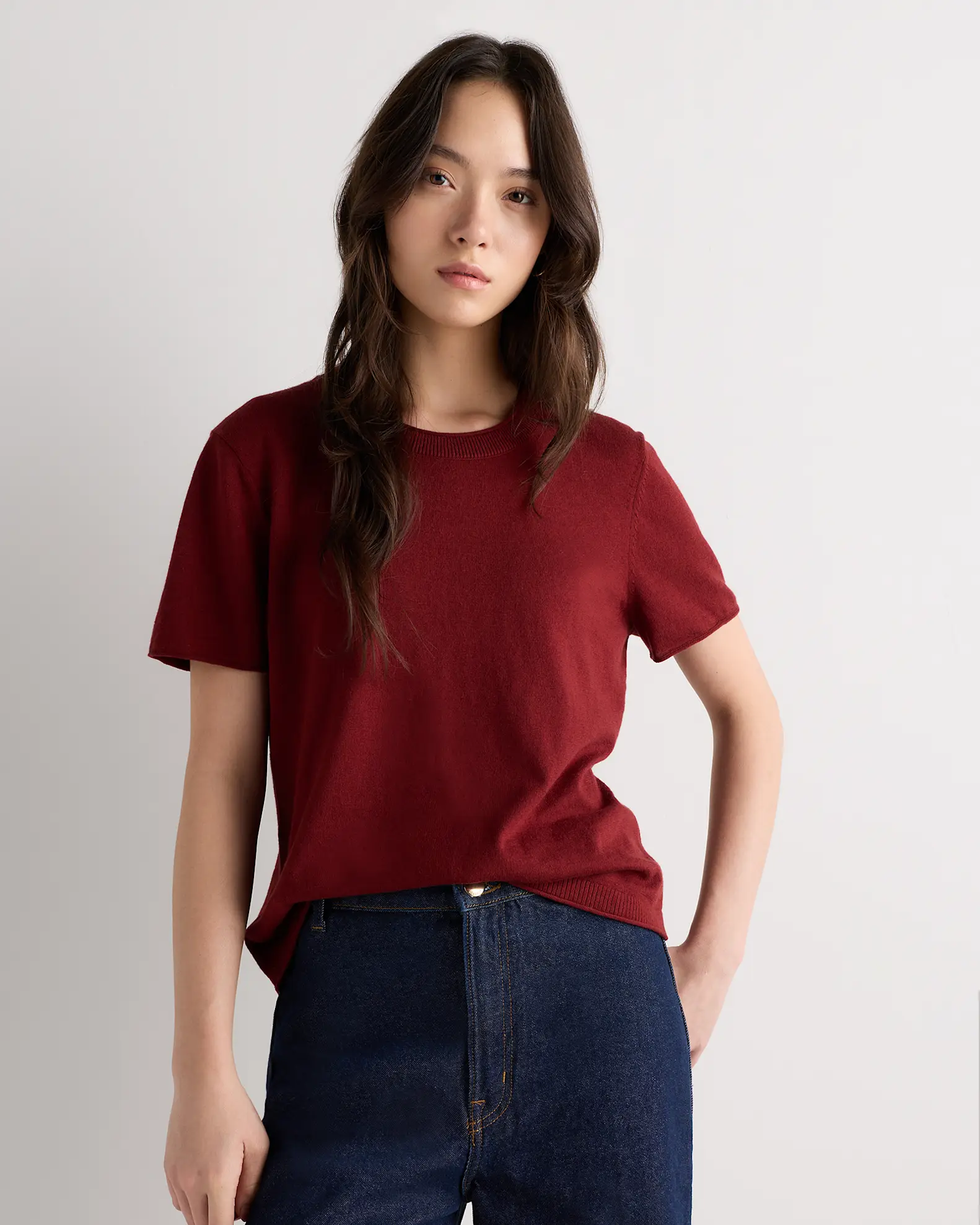Lightweight Cotton Cashmere Relaxed Sweater Tee