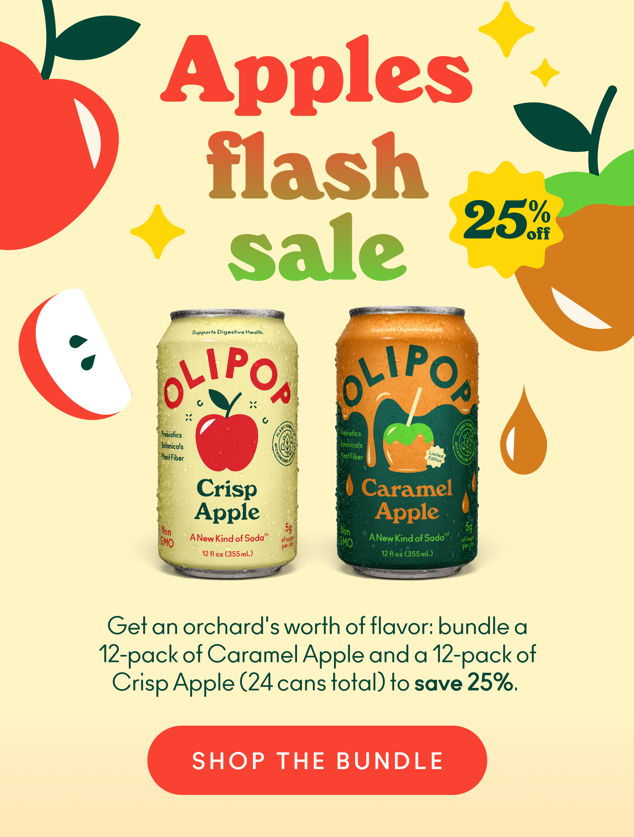 Get an orchard's worth of flavor: bundle a 12-pack of Caramel Apple and a 12-pack of Crisp Apple (24 cans total) and save 25%.