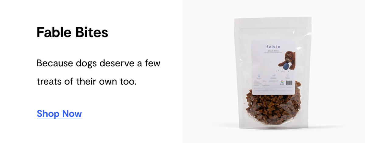 Fable Bites. Because dogs deserve a few treats of their own too. Shop Now