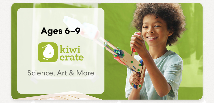 Kiwi Crate. Ages 6&ndash;9. Science, Art & More. A child explores a colorful hands-on science project.