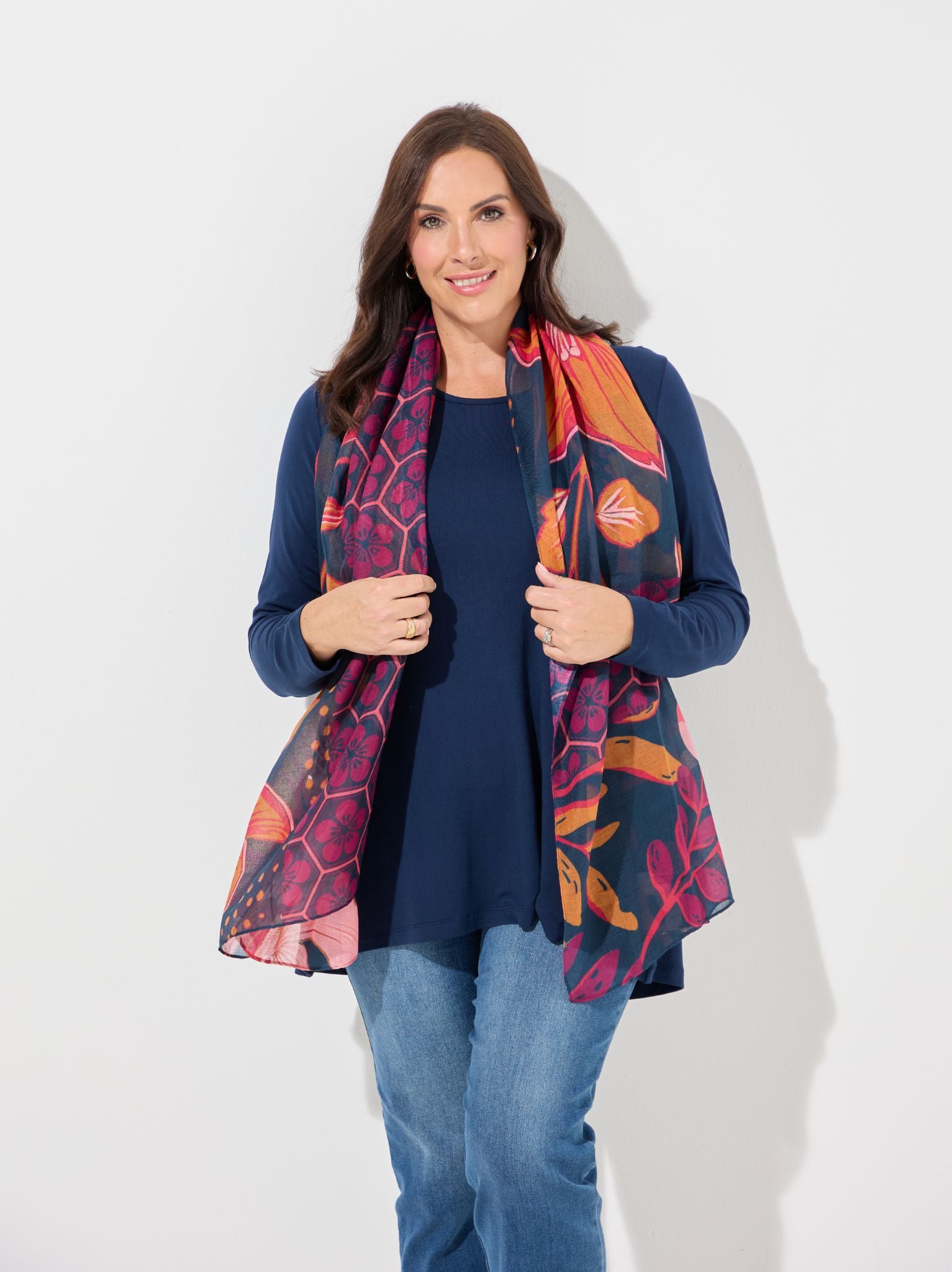 Image of Hannah Navy/Pink Multi Print Scarf