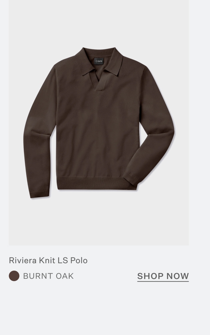 Riviera Knit Long Sleeve Polo - Burnt Oak