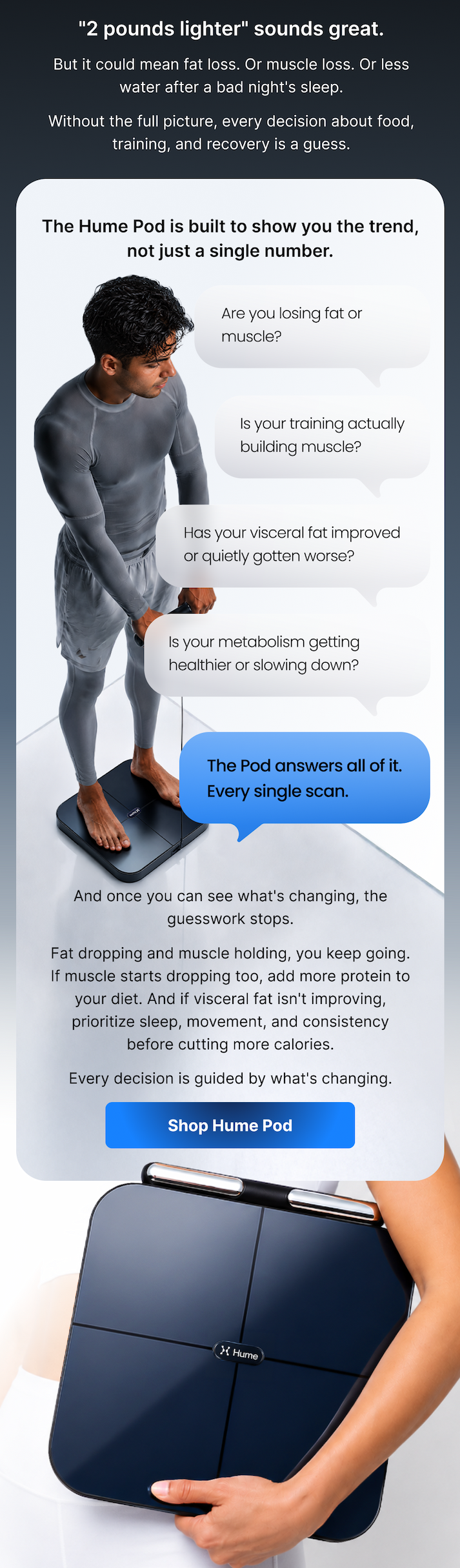Two pounds lighter could mean a lot of different things. The Hume Pod shows exactly what changed with every scan.