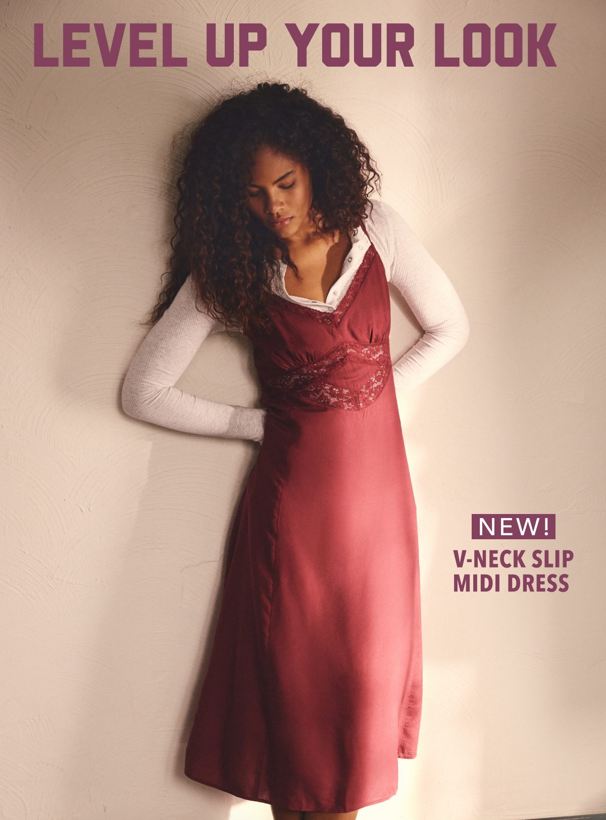 Level Up Your Look | New! V-Neck Slip Midi Dress