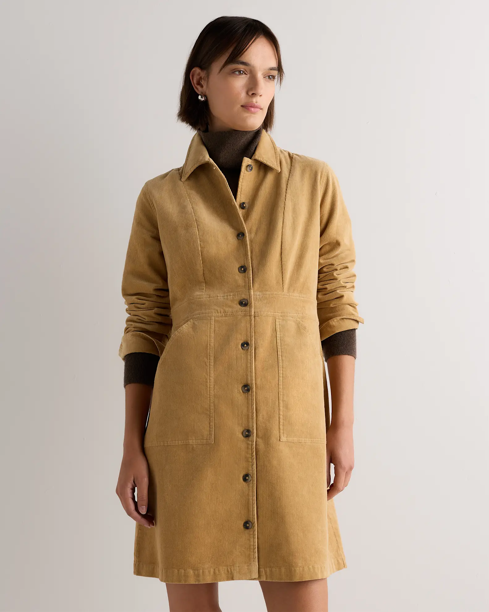 Organic Stretch Corduroy Mini Shirt Dress