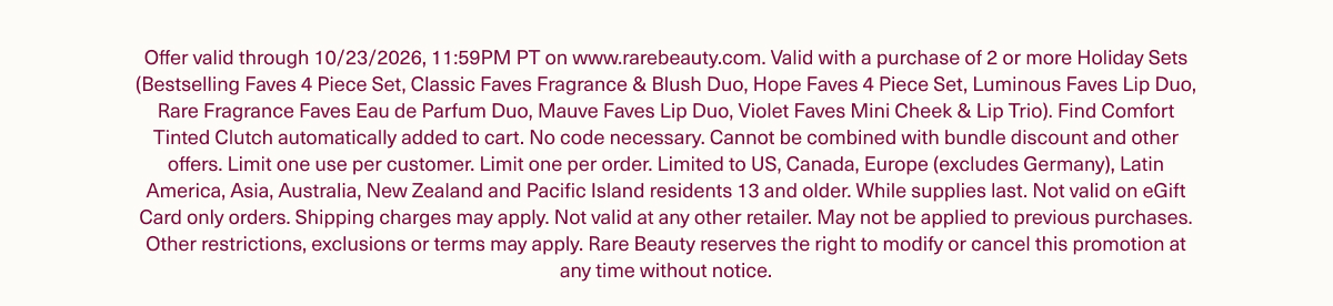 Rare Beauty Sales & Promotions Disclaimer