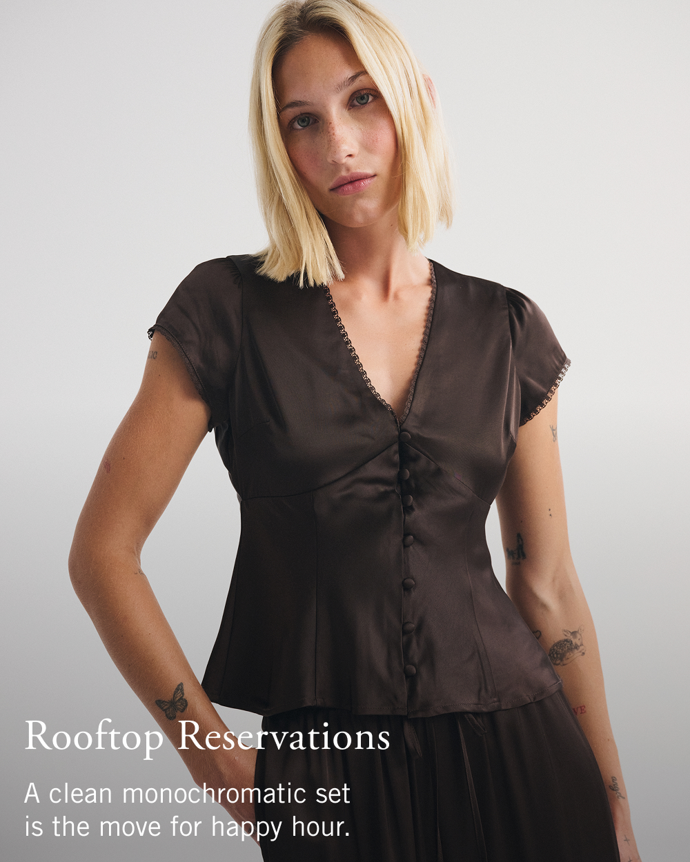 Rooftop Reservations A clean monochromatic set is the move for happy hour.