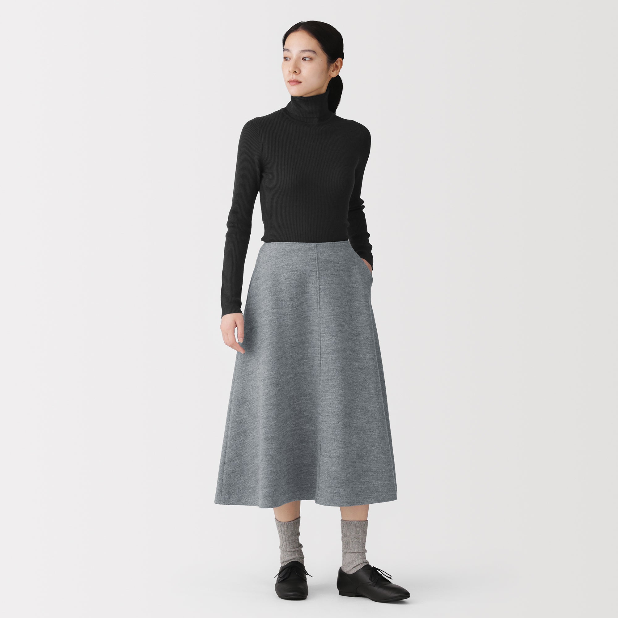 Image of Wool Jersey Flared Skirt