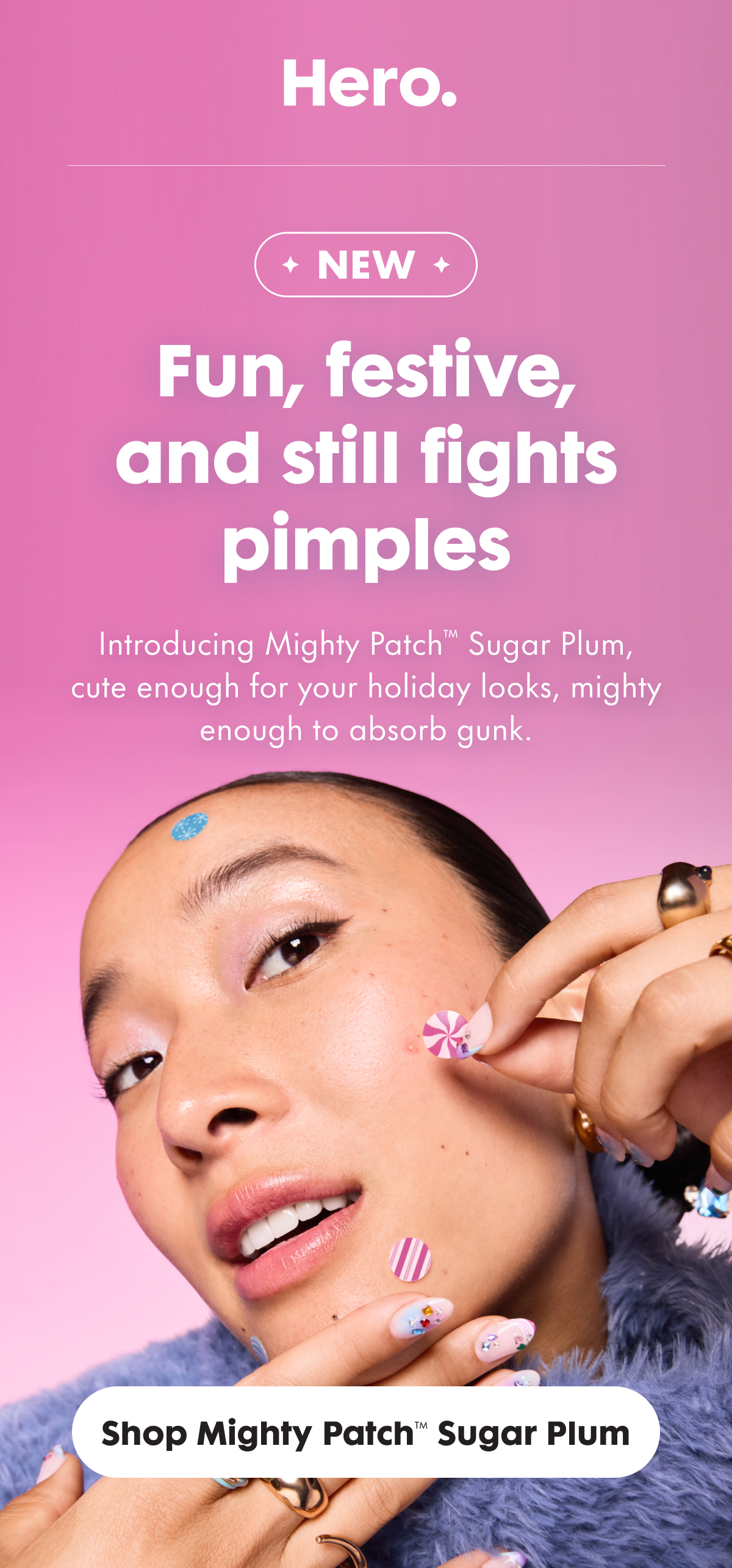Fun, festive, and still fights pimples - shop mighty patch sugar plum