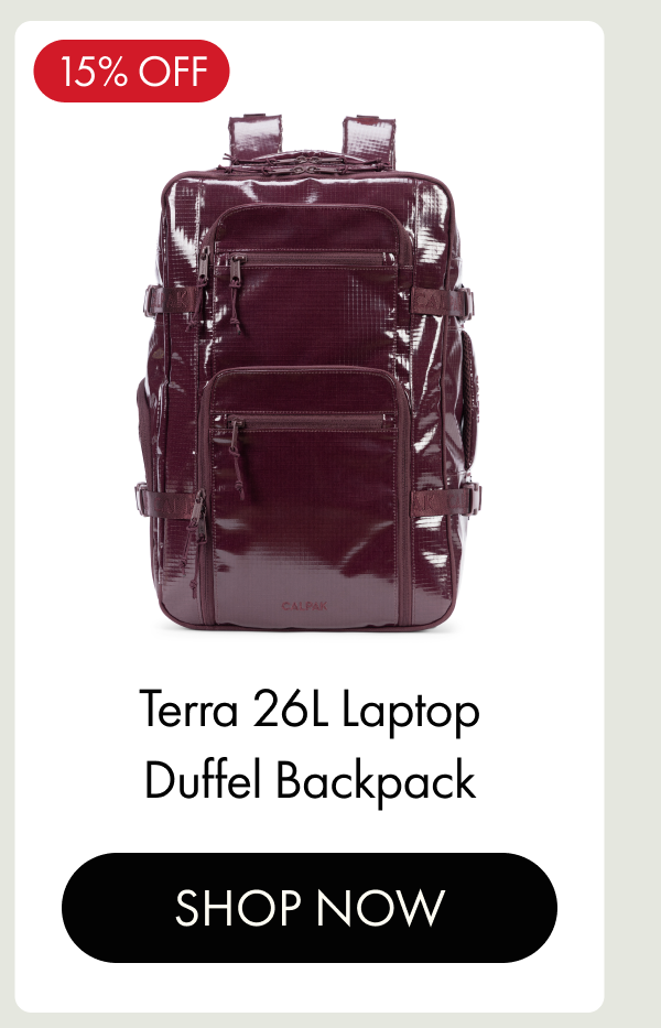Terra 26L Laptop Duffel Backpack | 15% off | SHOP NOW