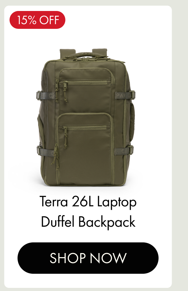 15% OFF | Terra 26L Laptop Duffel Backpack | SHOP NOW