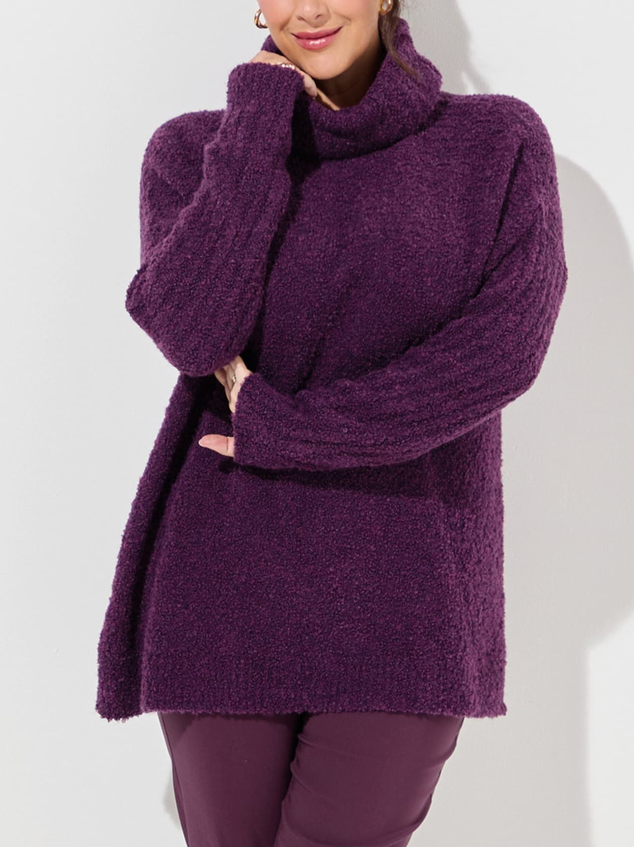 Boucle knitted jumper in purple
