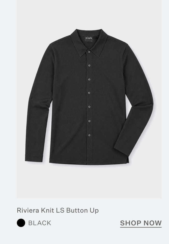 Riviera Knit Long Sleeve Button Up - Black