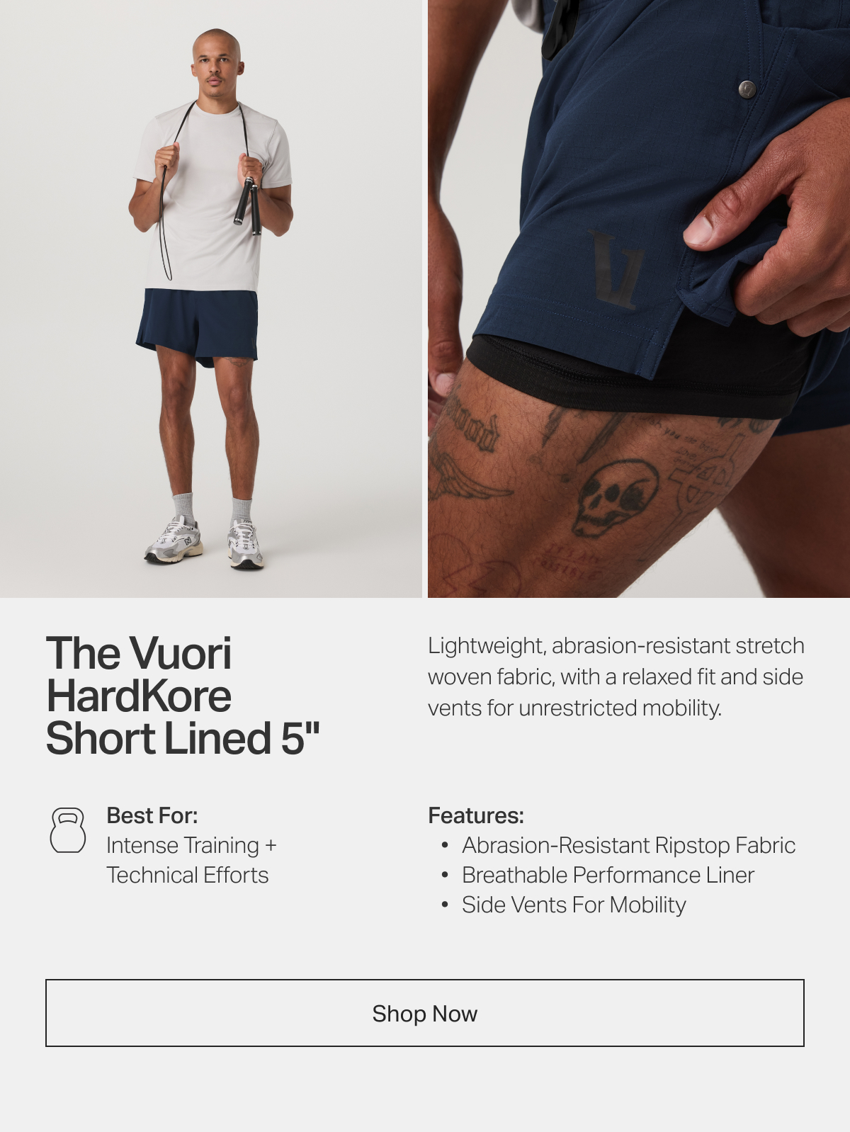 The Vuori HardKore Short Lined 5"